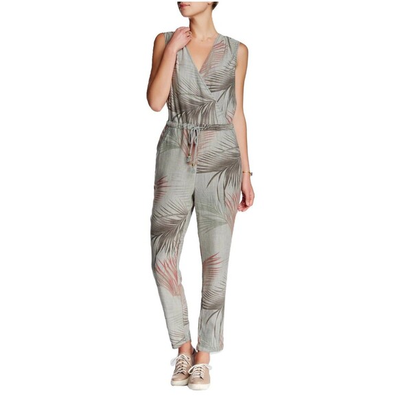 NEW Anthropologie Level 99 Womens Medium Palm Printed Linen Blend Jumpsuit $180 - Picture 1 of 9